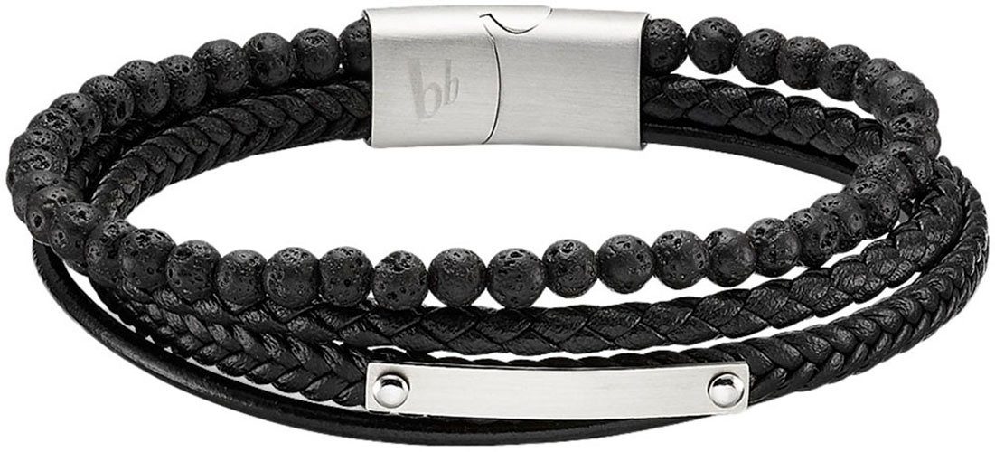 Bruno Banani Lederarmband Schmuck Geschenk Armband Platte, B4095B/20/00/20, mit Lavastein