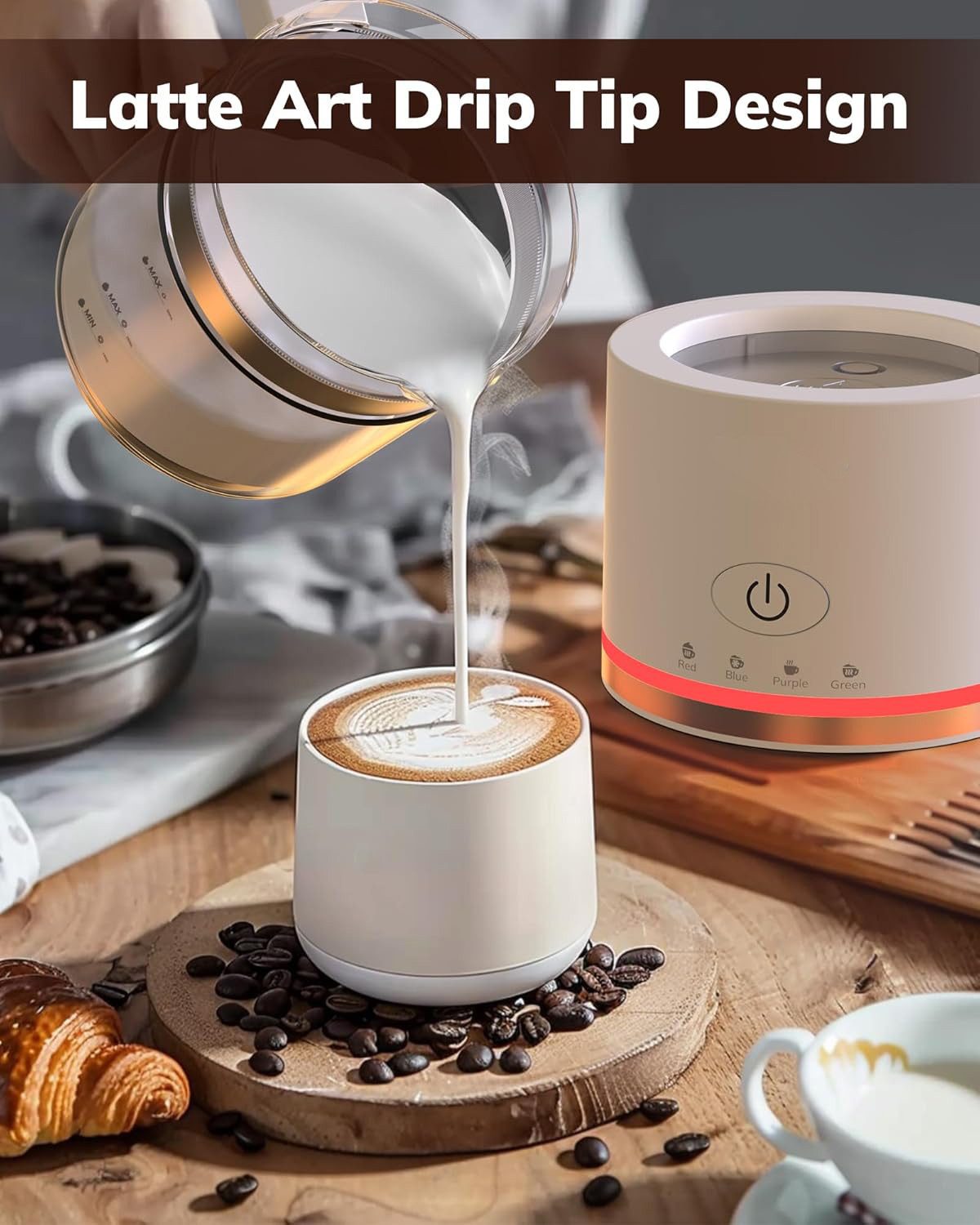 TWUFY Milchaufschäumer mit 500 ml Glas Behälter, elektrisch, für heißen & kalten Milchschaum, 600 W, für Cappuccino Latte Macchiato heiße Schokolade uvm