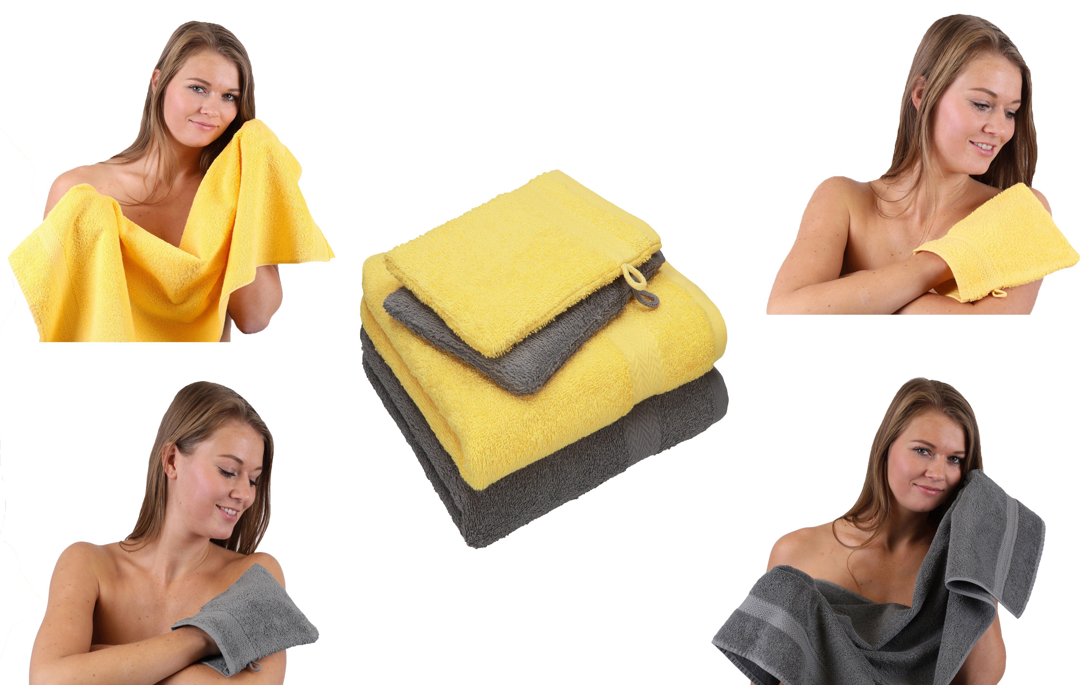 Set Waschhandschuhe, Handtuch Handtücher 100% 100% TLG. Handtuch Baumwolle grau 2 Set Baumwolle 2 anthrazit gelb 4 - Pack Betz Happy