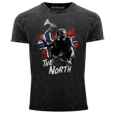 Neverless Print-Shirt Herren Vintage Shirt The North Wikinger Berserker Norwegen Valhalla Odin Ragnar Printshirt T-Shirt Aufdruck Neverless® mit Print