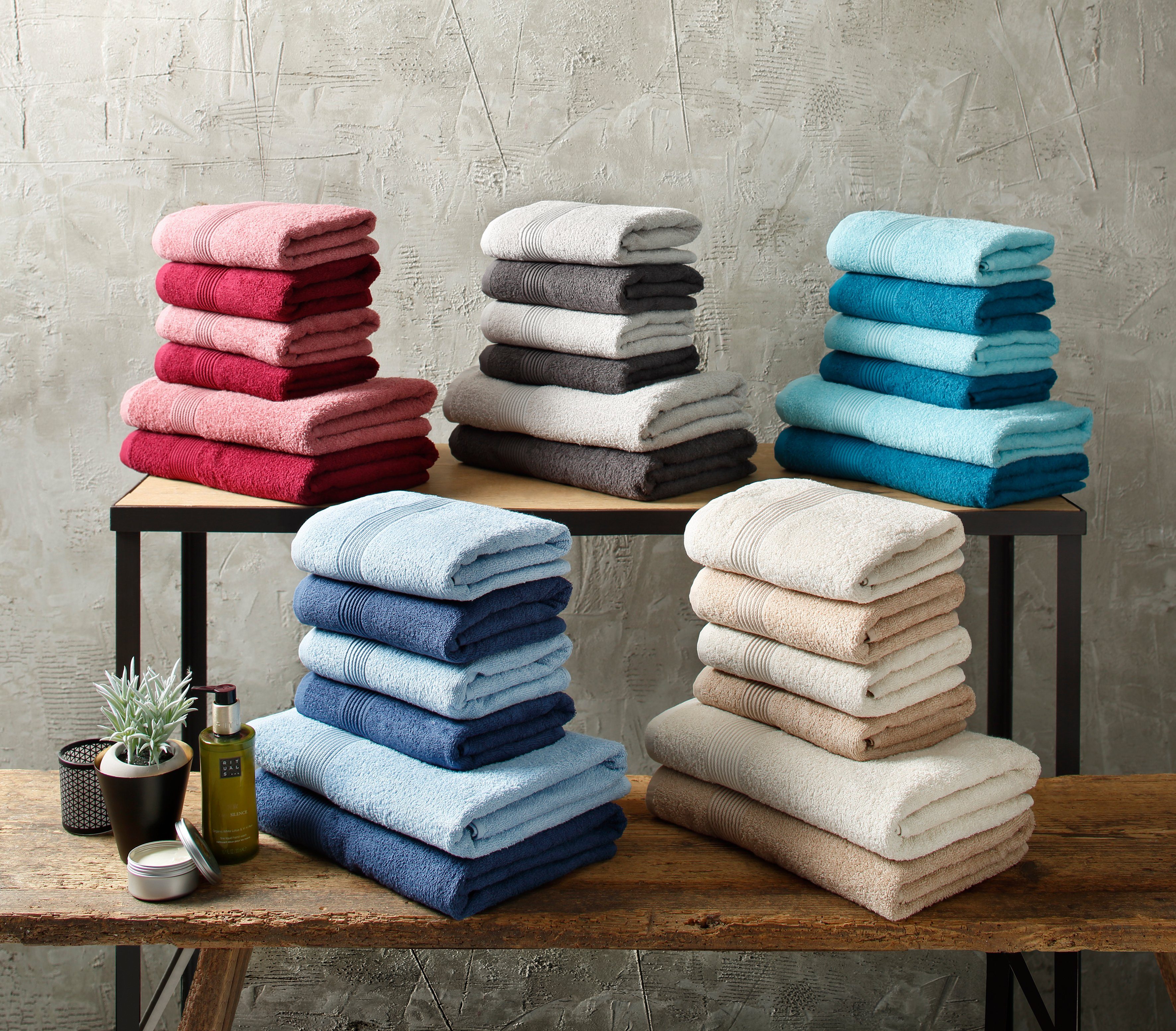 my home Handtuch Baumwolle 100% Handtuch-Set, Bordüre, (Set, Anna, aus Walkfrottee, Set Handtücher gestreifte 6-tlg)