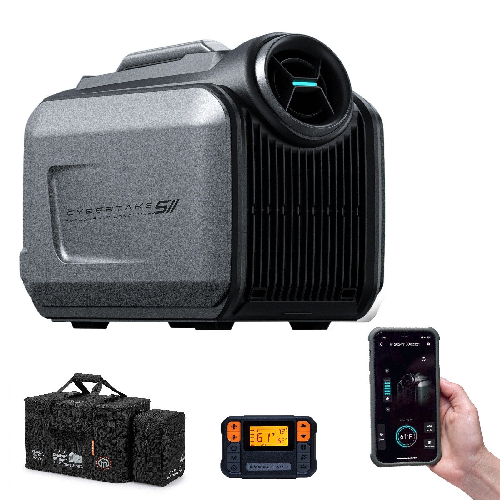 CYBERTAKE Klimagerät S2Pro Outdoor-Klimaanlage, 5100 BTU Kühlung/6100 BTU Heizung, 4-in-1, 12h Timer, für Zuhause, Reise, Haustierzimmer & Camping