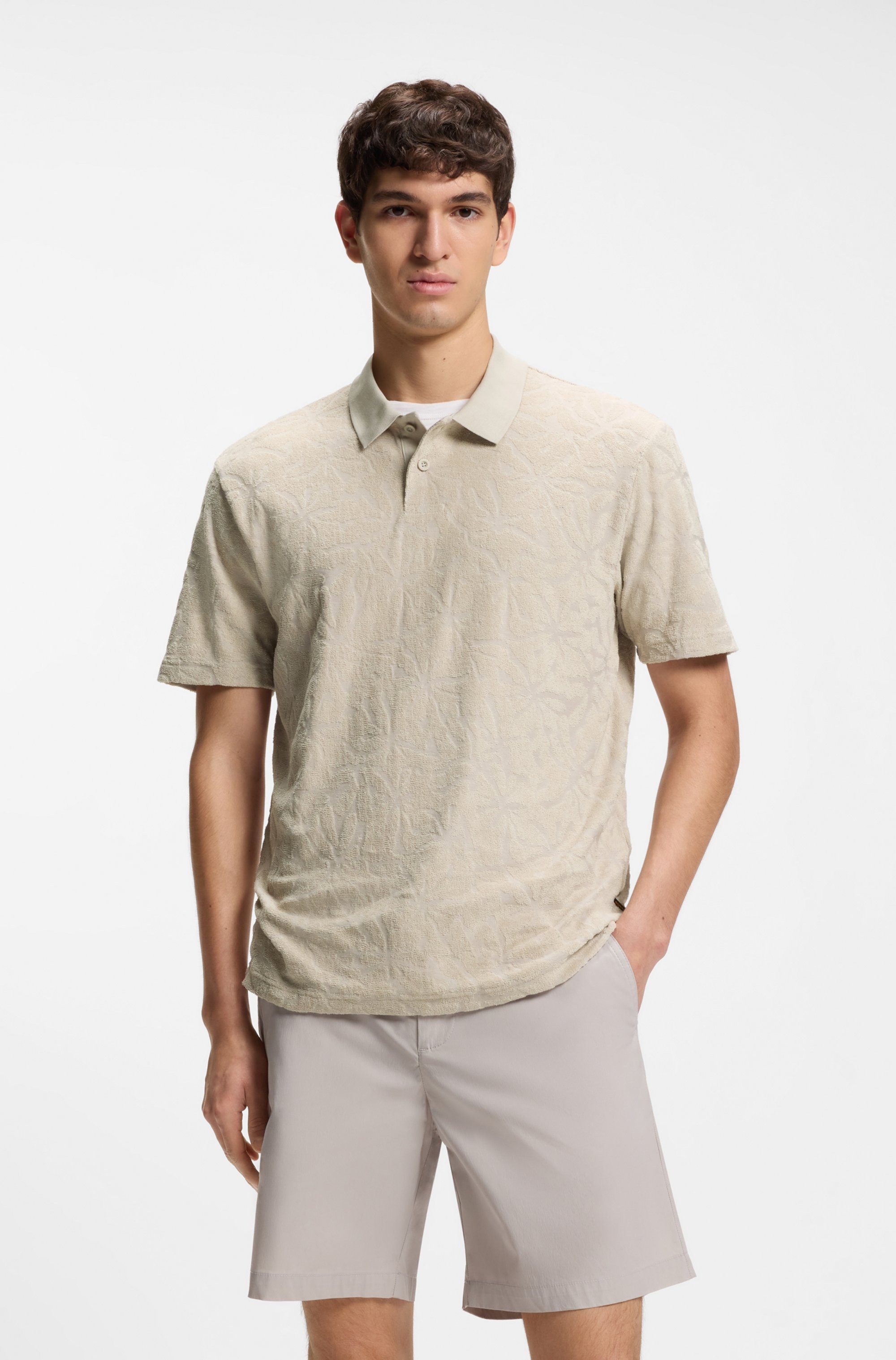 BOSS ORANGE Poloshirt florales Jacquardmuster, Baumwollfrottee, Relaxed Fit
