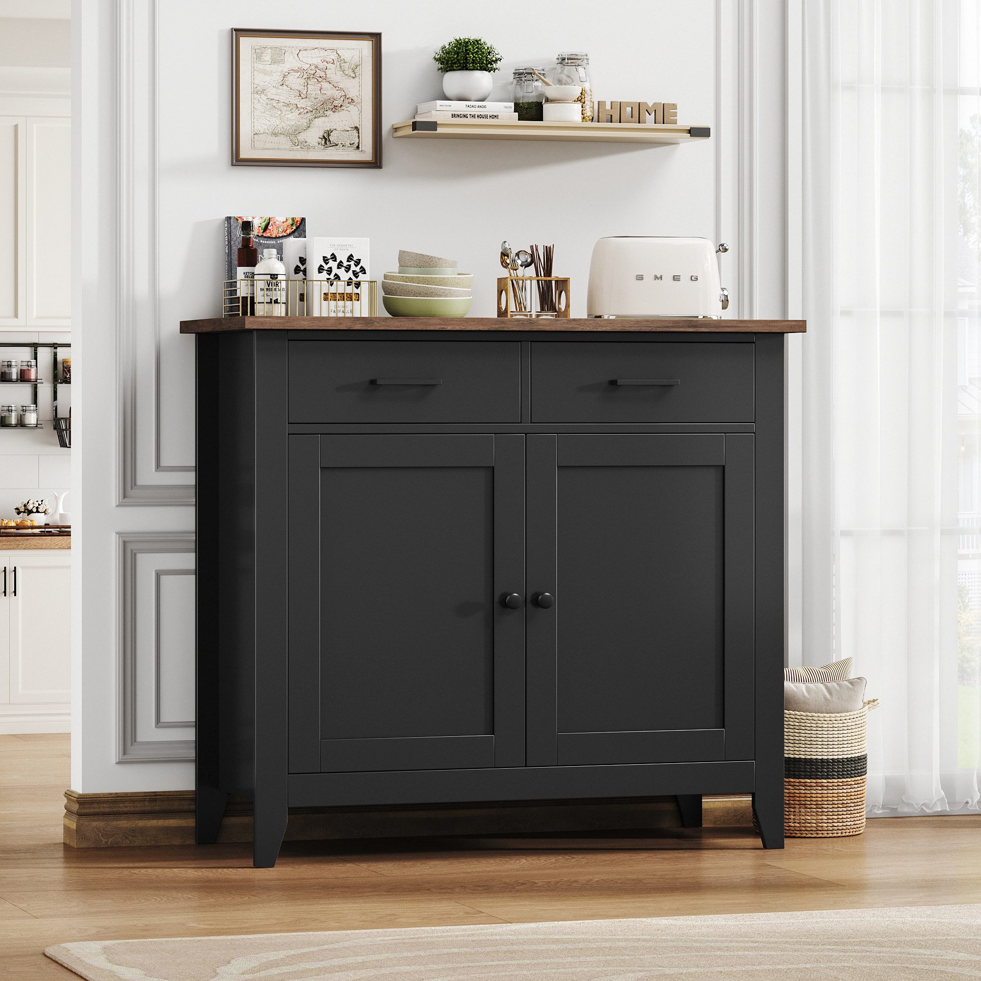 HOMECHO Sideboard, Küchenschrank mit Arbeitsplatte, 2 Schubladen, 82x40x91c günstig online kaufen