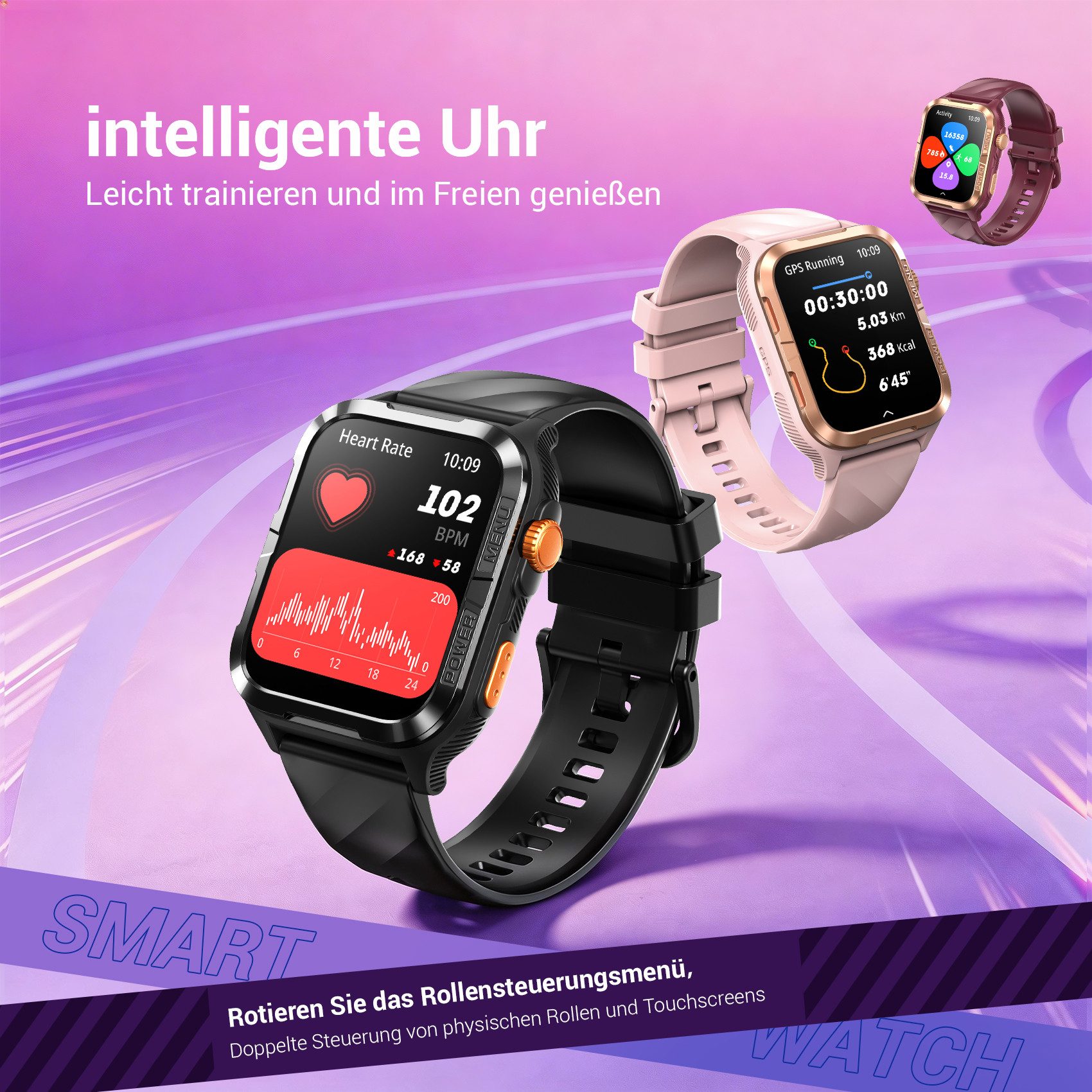 blackview W10 Pro GPS Smartwatch Damen & Herren, 45 Tage Standby, Neuheit 2026 Smartwatch (1.83 Zoll, IOS&Android), 1-tlg., Schritten,HR, SpO2, Blutdruck,LED-Leuchte, 2 Armbändern und Ladekabel, 600 mAh, KI-Assistent, Anrufe annehmen/tätigen, LED-Taschenlampe, IP68