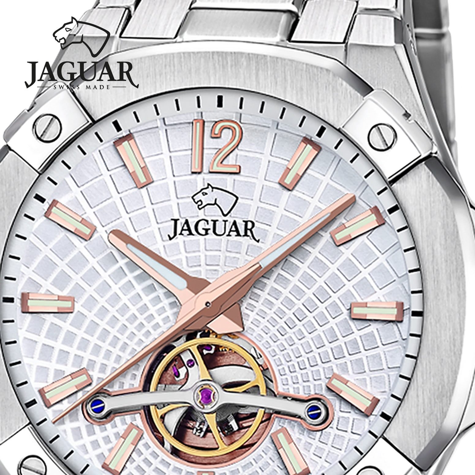 JAGUAR Automatikuhr Jaguar Herrenuhr Edelstahl silber Jaguar, (Analoguhr), Herren Armbanduhr rund, Edelstahlarmband silber