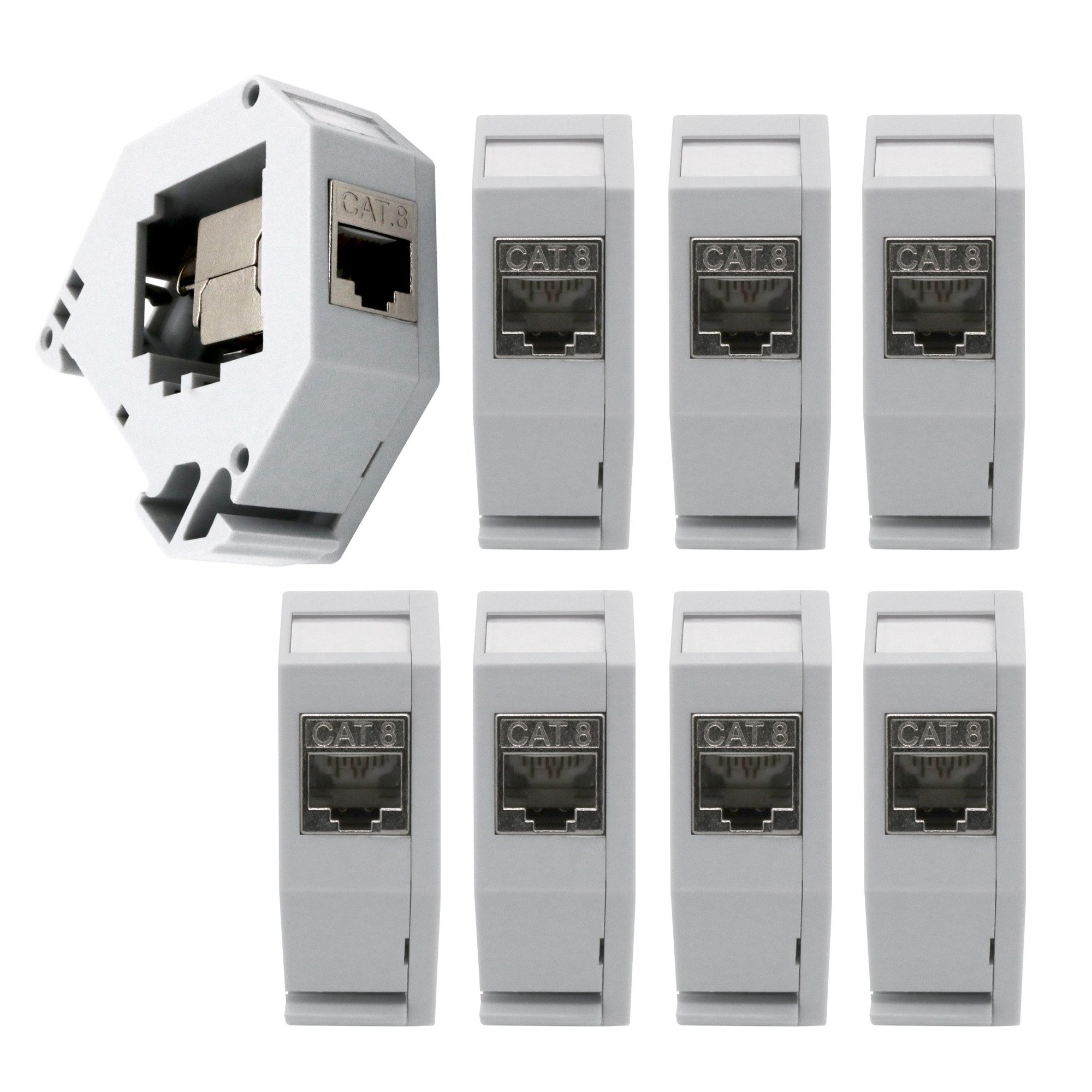 10x Keystone CAT8.1 RJ45 Buchse inkl. Hutschienenadapter Set Netzwerk-Adapter