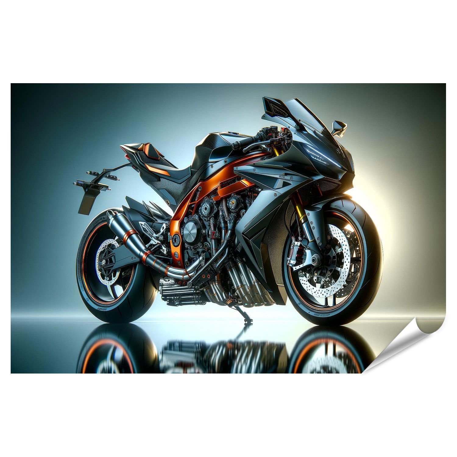 Poster Moderne Sportmotorrad mit Orange-Metallic-Design KI generiert