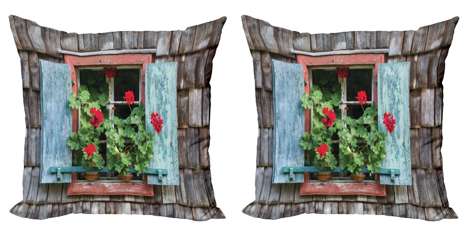 Modern auf Stück), Doppelseitiger (2 Blumen ländliche Accent Kissenbezüge Pelargonien Digitaldruck, Fenster Abakuhaus