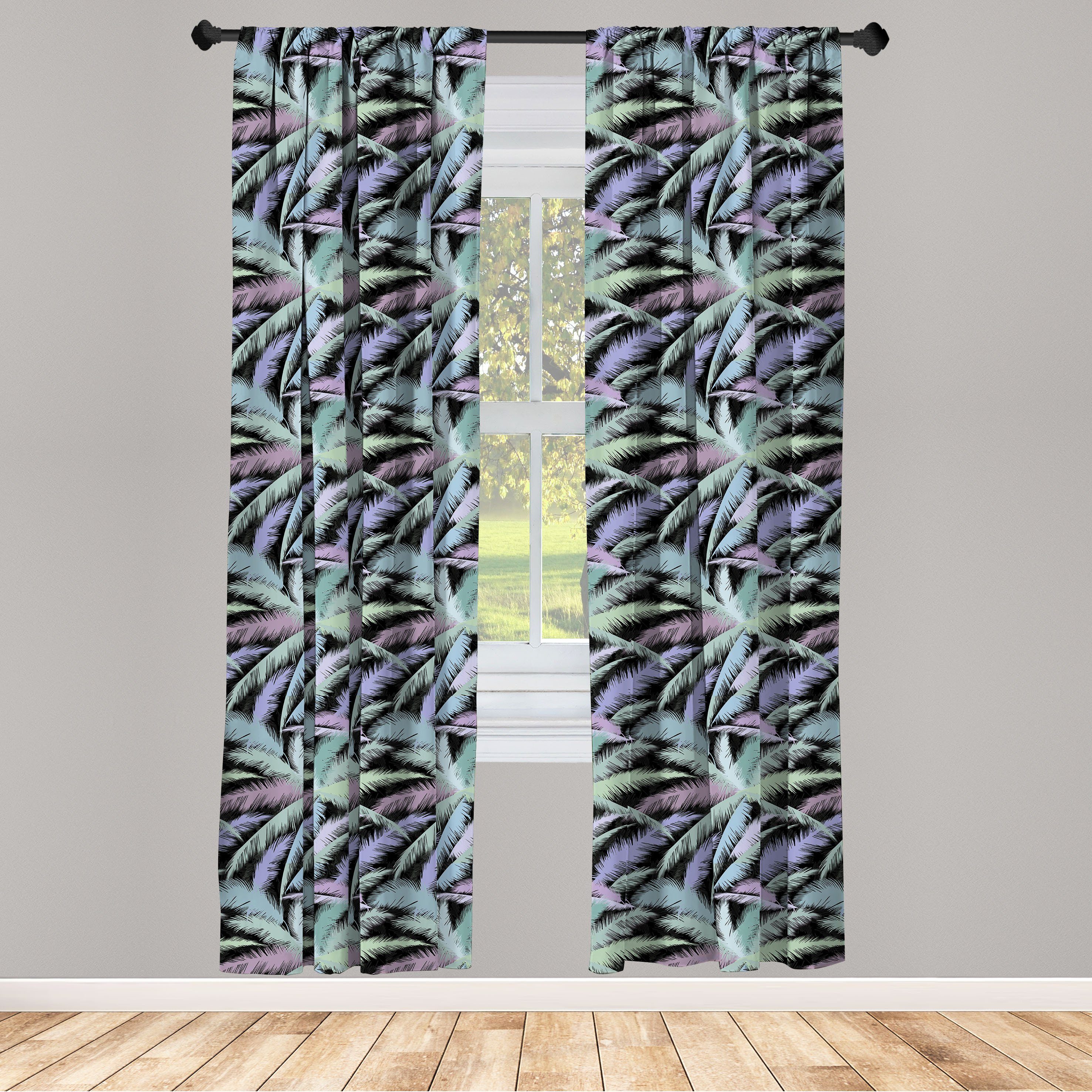 Gardine Vorhang für Wohnzimmer Schlafzimmer Dekor, Abakuhaus, Microfaser, Palme Exotische Bunte Palmblätter