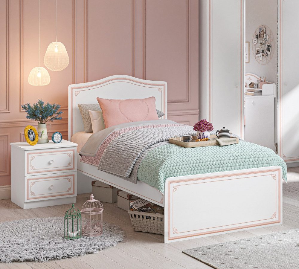 Möbel-Zeit Bett Cilek SELENA PINK, 120x200 cm, aufgedruckte Ornamente am Kopf- und Fußende