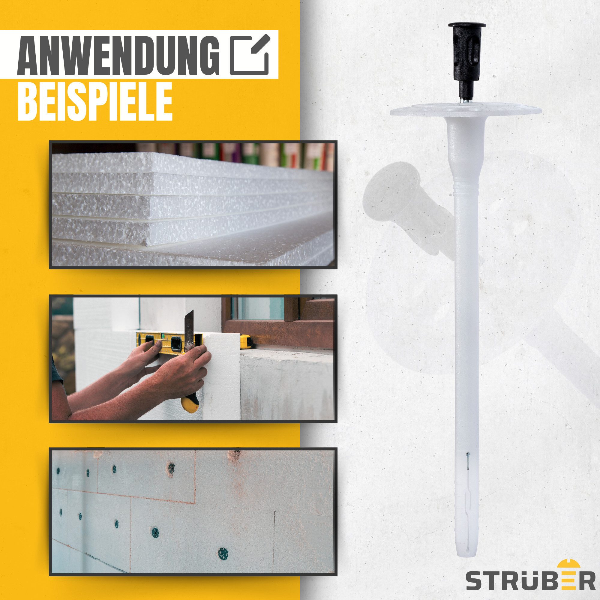 STRÜBER Schrauben- und Dübel-Set Dämmstoffdübel für WDVS - Schlagdübel mit Metalldorn, WDVS, Dämmstoffdübel, Tellerdübel, Dübel, Schlagdübel, Metalldorn