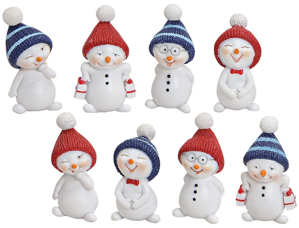 matches21 HOME & HOBBY Dekofigur Schneemann blaue Mützen 8er Set je 5 cm (8 St)