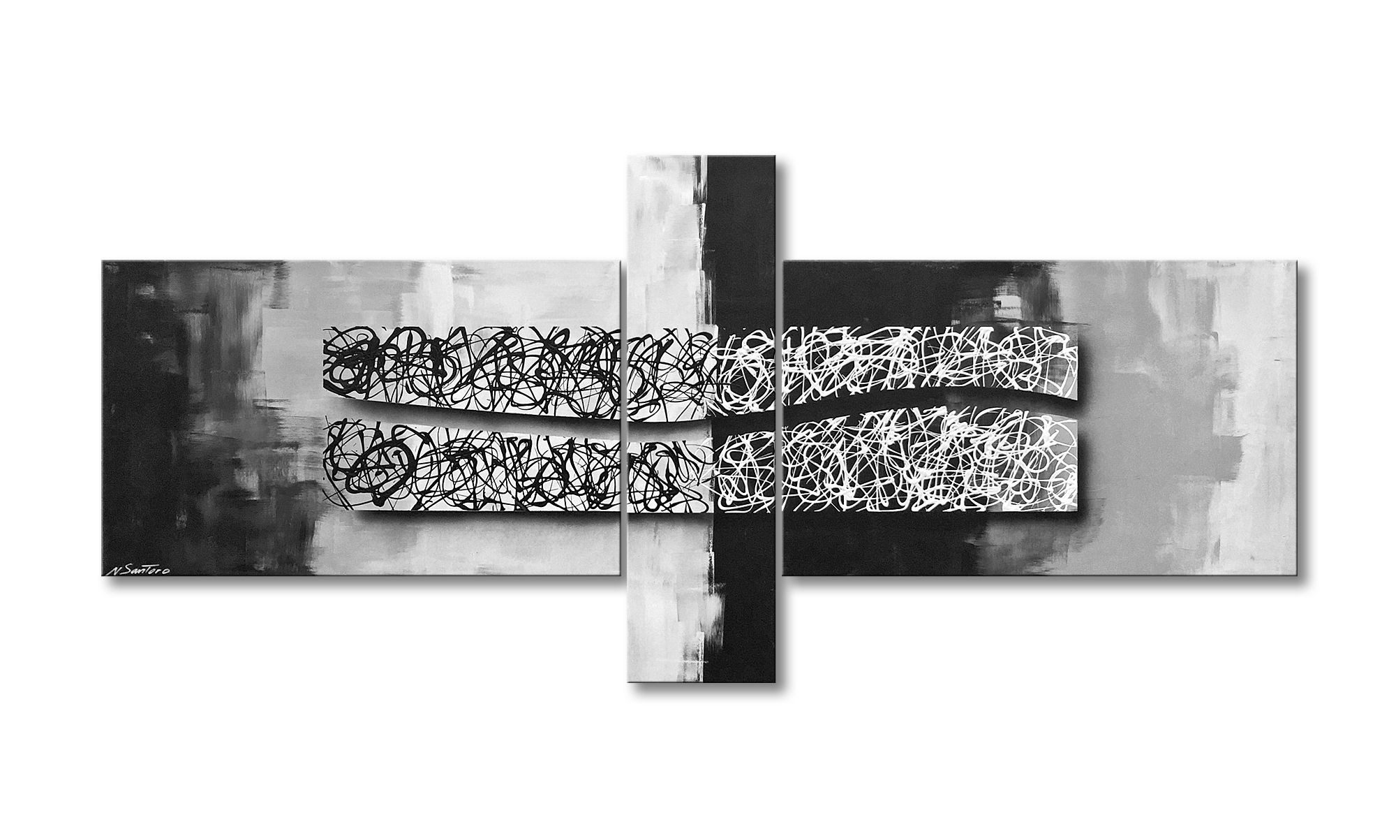 WandbilderXXL XXL-Wandbild Black On White 230 x 100 cm, Abstraktes Gemälde, handgemaltes Unikat