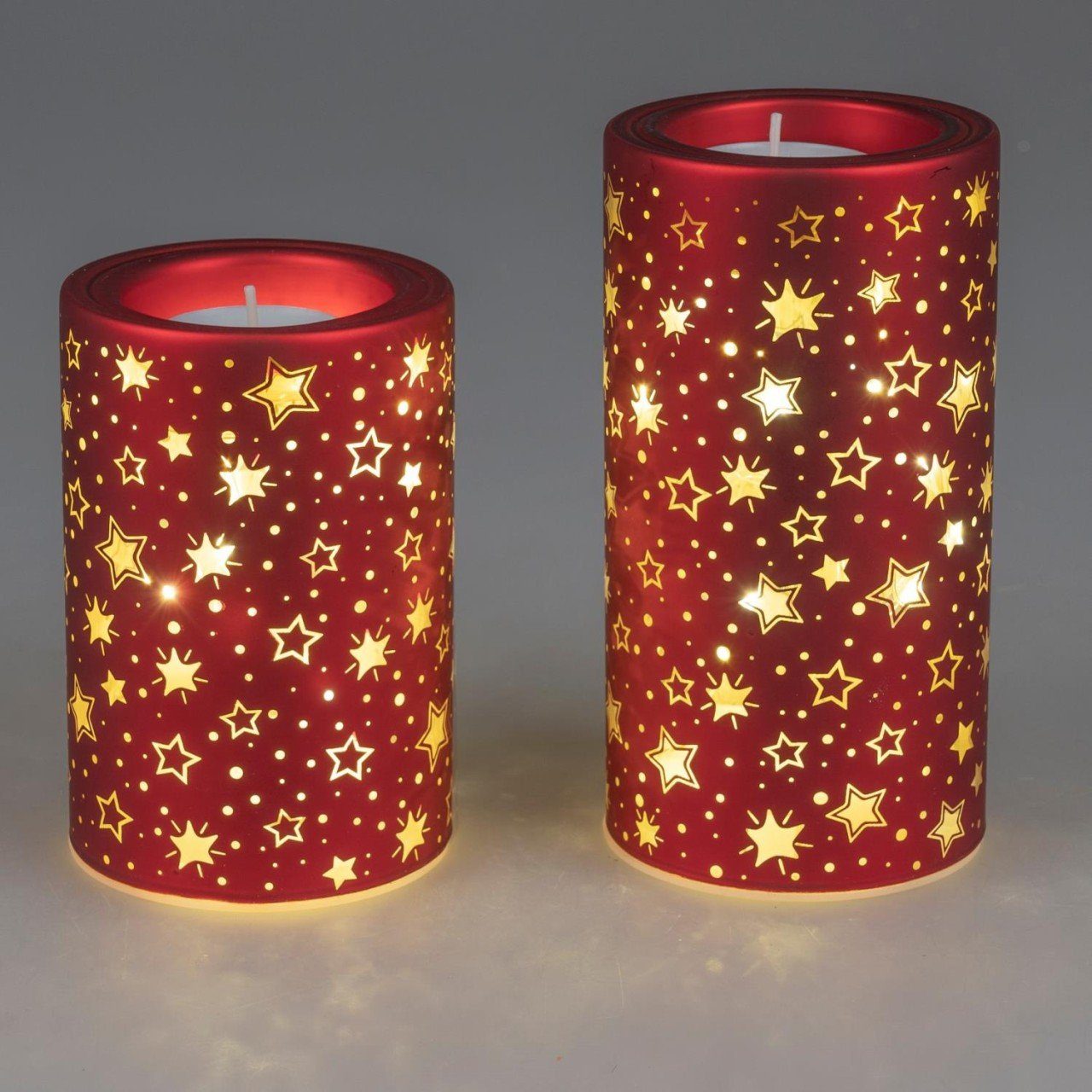 formano Teelichthalter Red Stars, Rot H:12cm D:8cm Glas