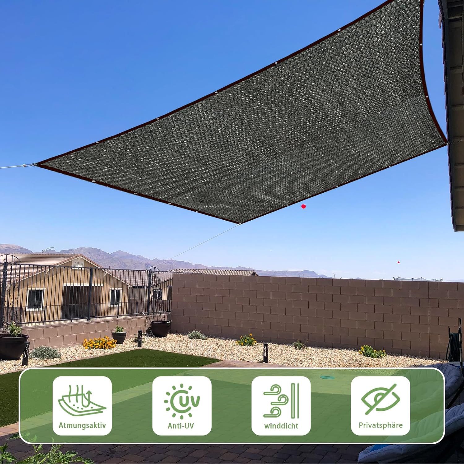 FELIXLEO Sonnensegel Schattierungsnetz mit Ösen 2x3m Sonnenschutz Garten Netz, (1-tlg)