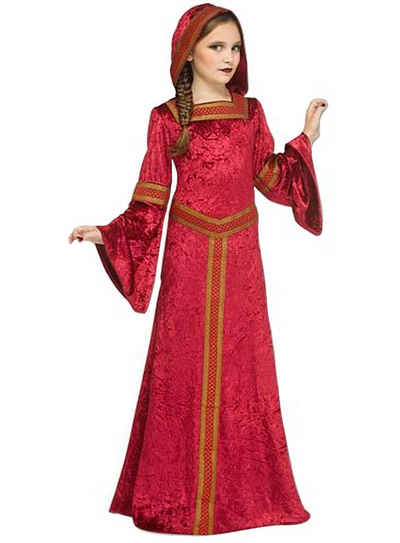 Fun World Kostüm Rote Magierin Kostüm für Mädchen, Mystisches Mittelalterkleid für Halloween