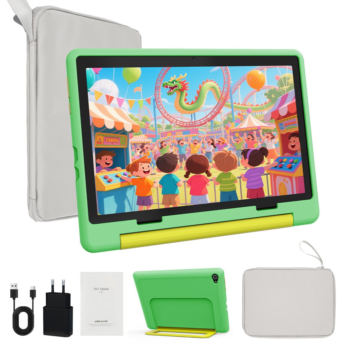 BUFO Android 16 10-Zoll, 24(3+21) GB RAM + 64 GB ROM (TF Expand 1TB) Kinder Tablet (10", 64 GB, Android 16, WiFi 6, Android 16, HD IPS 1280x800, 6000mAh, für Spiel und Lernen)