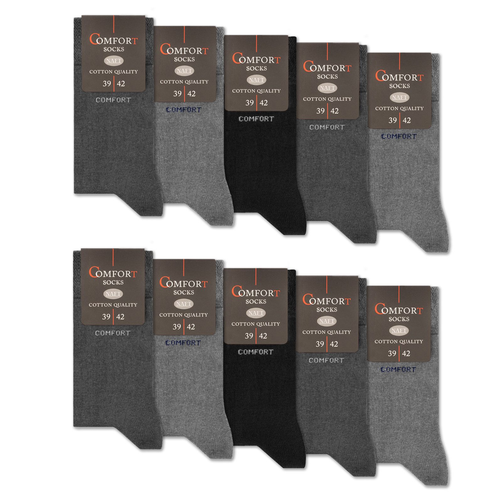 sockenkauf24 Komfortsocken 10 Paar Damen & Herren Comfort Socken (4 x Grau, 4 x Anthrazit, 2 x Schwarz, 43-46) ohne Gummibund & ohne Naht Baumwolle Komfortbund - 13100