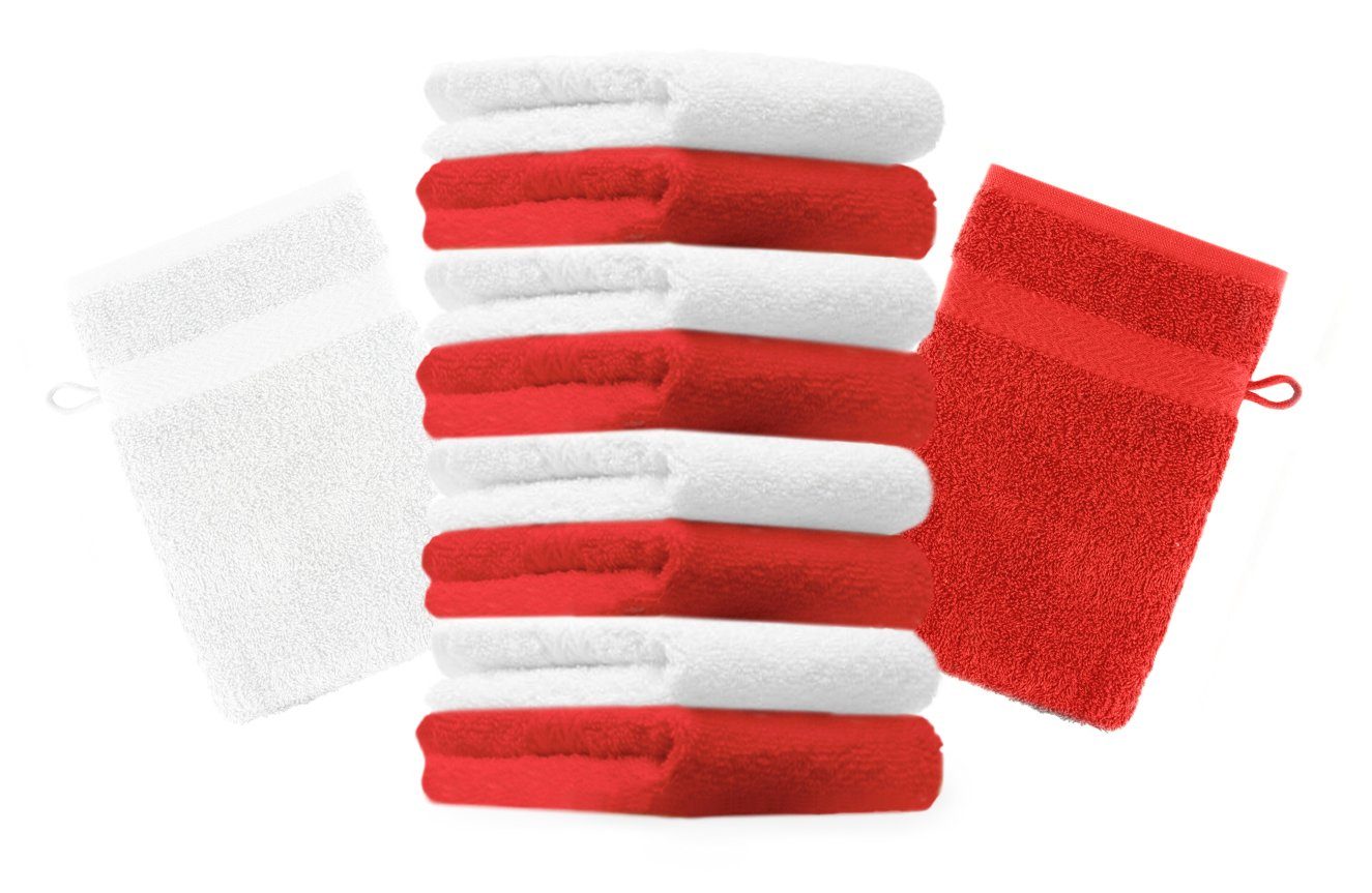 Betz Waschhandschuh 10 Stück Waschhandschuhe Premium 100% Baumwolle Waschlappen Set 16x21 cm Farbe rot und weiß