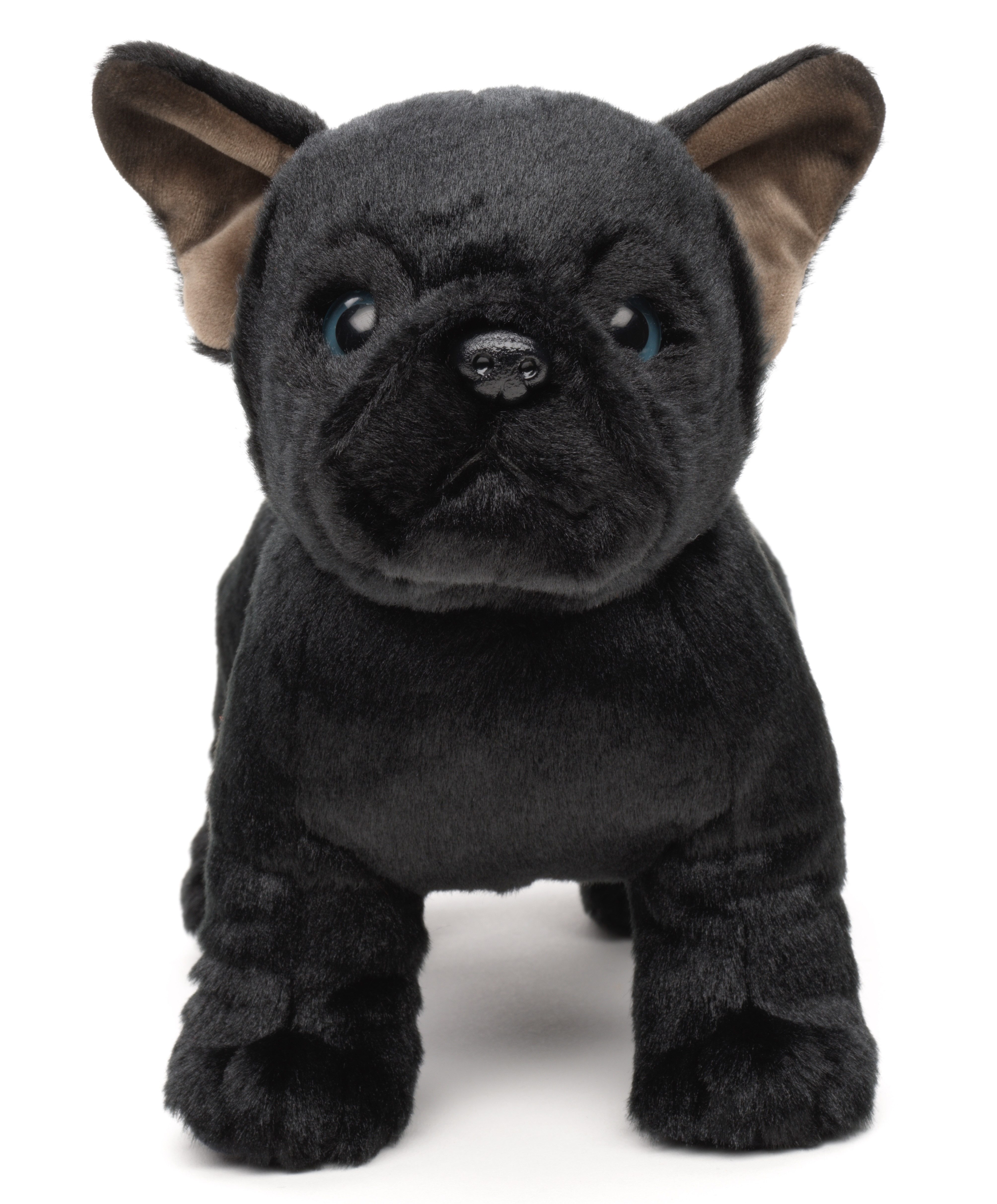 Uni-Toys Kuscheltier Französische Bulldogge (schwarz) - Mit/Ohne Leine - 26 cm - Plüschtier, Uni-Toys Eco-Line - zu 100 % aus recyceltem Plüsch gefertigt