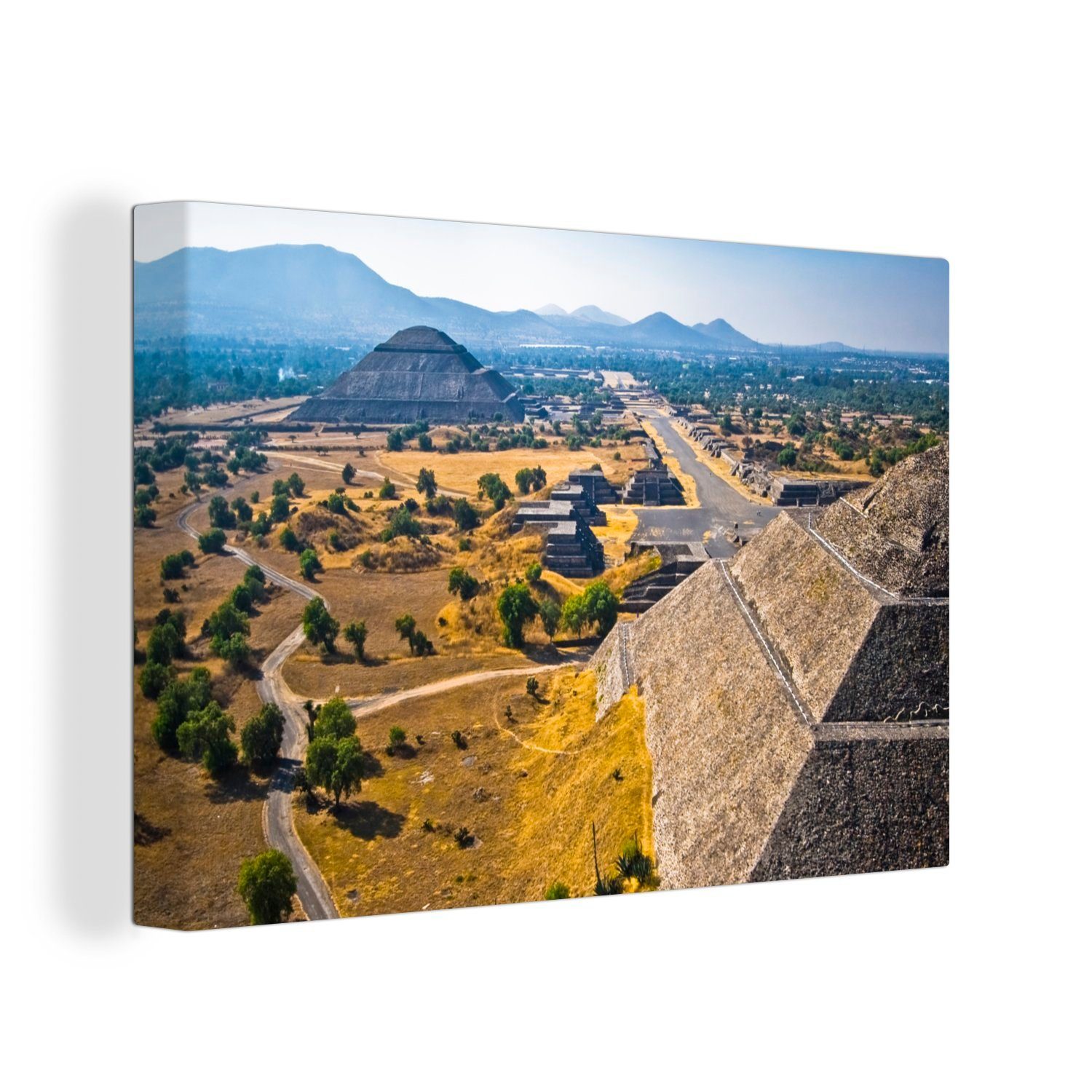 OneMillionCanvasses® Leinwandbild Mond- und Sonnenpyramiden in Teotihuacán in Zentralmexiko, (1 St), Wandbild Leinwandbilder, Aufhängefertig, Wanddeko, 30x20 cm