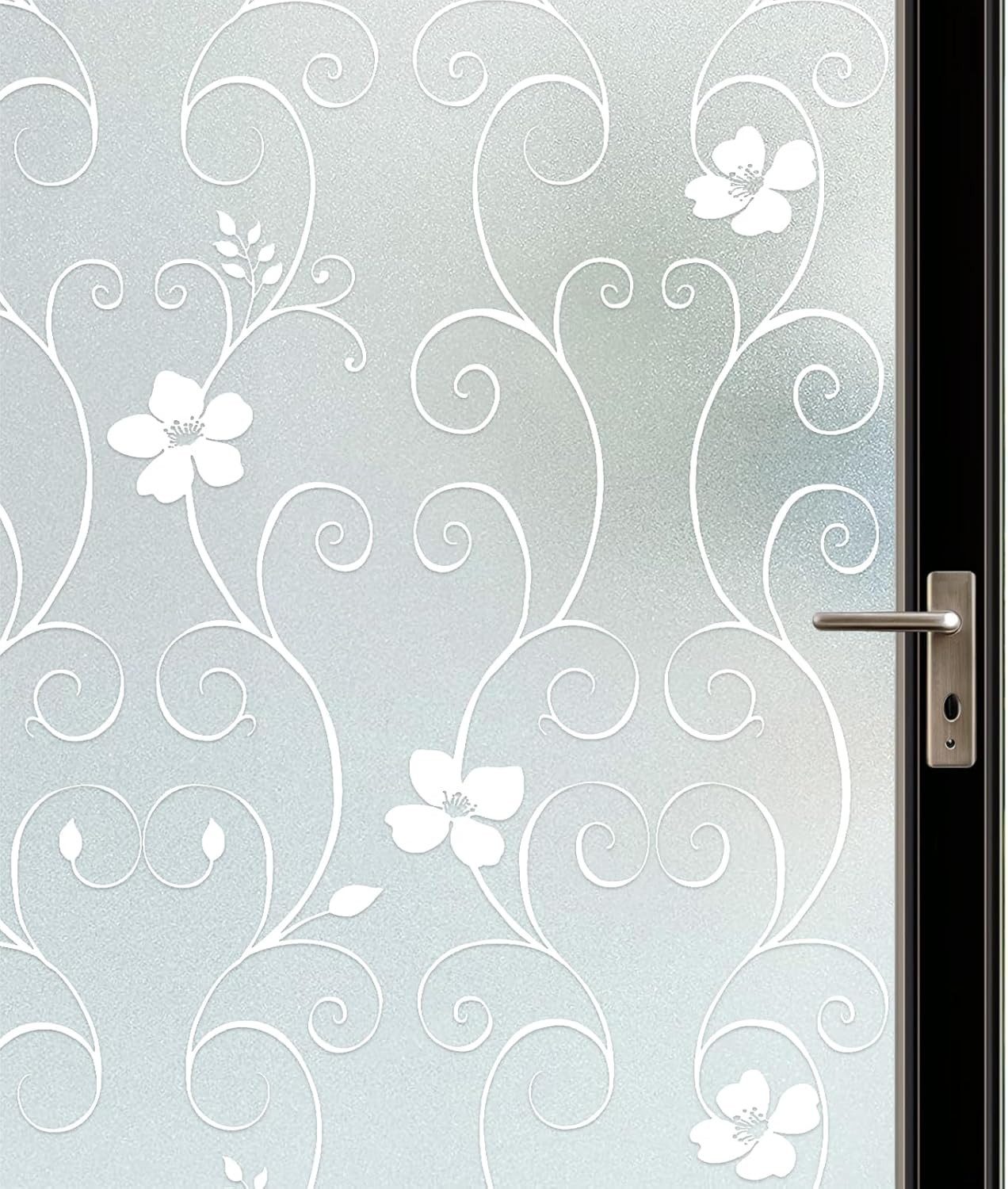 FELIXLEO Fensterfolie Fensterfolie Sichtschutzfolie Milchglasfolie Blume 90x200 cm