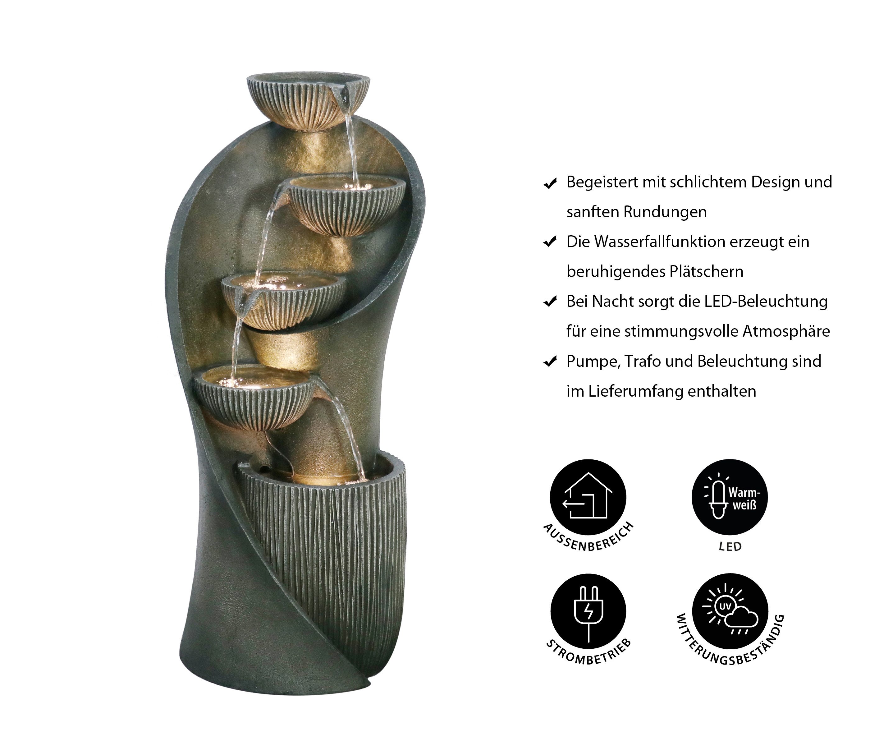 Dehner Gartenbrunnen Atlas mit LED Beleuchtung, solarfähig, 97 x 43.5 x 43.5 cm, 43,5 cm Breite, wetterbeständiges Polyresin für den Außenbereich