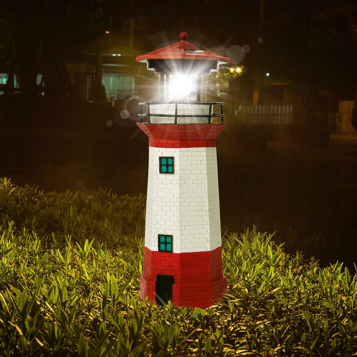 EASYmaxx LED Solarleuchte 27cm 8 - 360Grad Solar-Leuchte Stunden, - Leuchtturm