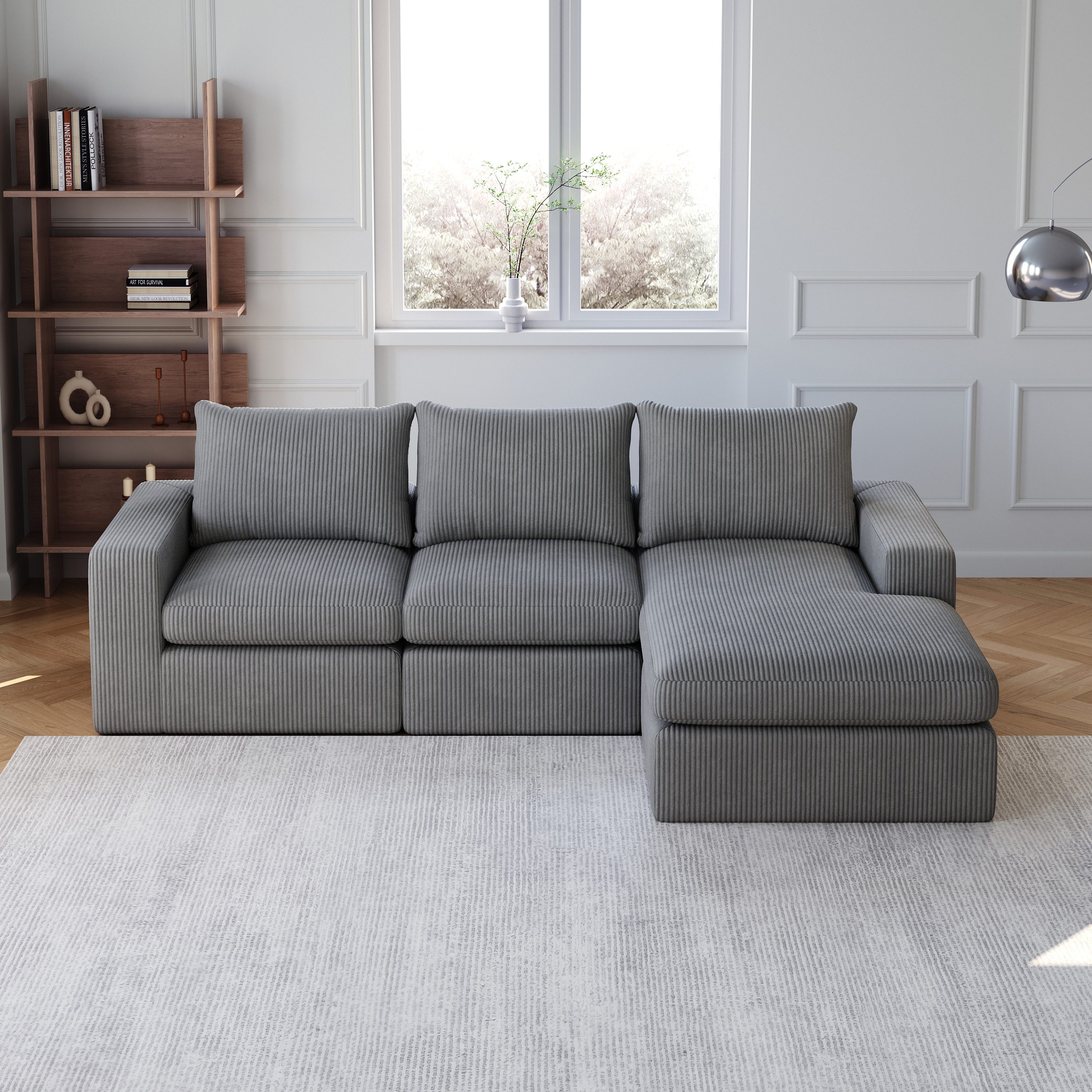 MODFU Ecksofa Modulares Cordsofa – Frei kombinierbar, mit Chaiselongue, modulare Bauweise & verstellbare Liegeposition, Nackenkissen-Komfort, hochelastischer Schaumstoff 1 Teile, mit Relaxfunktion