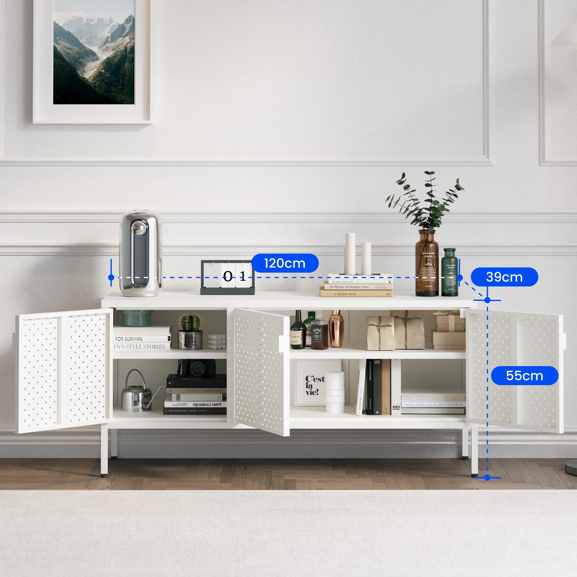 FLEXISPOT TV-Schrank Modernes Metall Sideboard– TV-Schrank mit perforierter Front – Bild 3 von 5