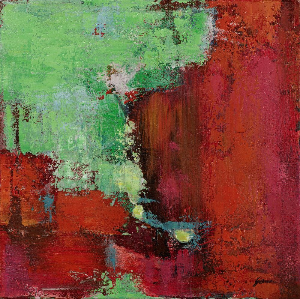 ArtUniverse Gemälde Kontraste in Rot und Grün 60x60 cm, Abstrakt