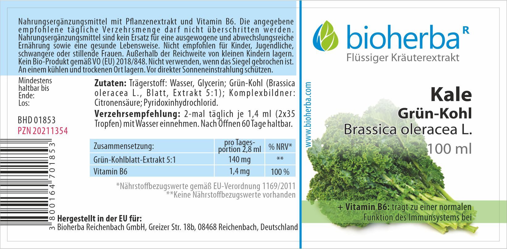 BIOHERBA R Bioherba Kale Grün-Kohl Brassica oleracea L. Tropfen Tinktur 100 ml Tropfen, 1 er