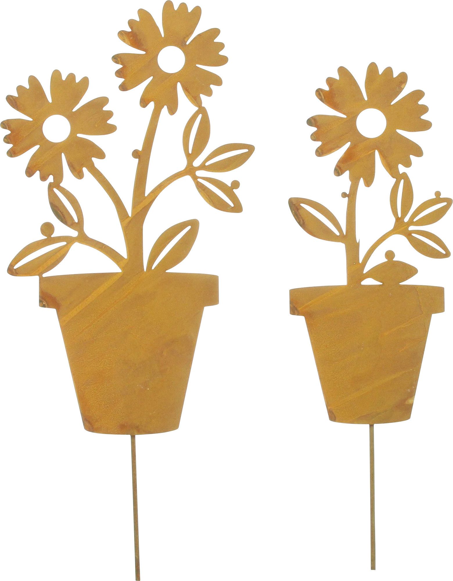 Wanddekoobjekt Gartenstecker "Blume im Topf" 2er-Set
