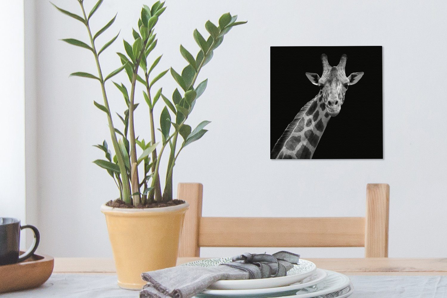 - Leinwandbild - Giraffe Schlafzimmer (1 - St), OneMillionCanvasses® Wildtiere Schwarz-Weiß Leinwand für Bilder Wohnzimmer Porträt,