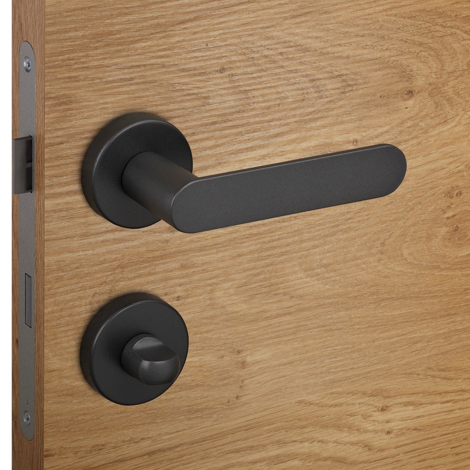 SO-TECH® Drückergarnitur Türdrücker SAM Aluminium Oval Rosette, Bad / WC Türen Türgarnitur anthrazit – Bild 3 von 5