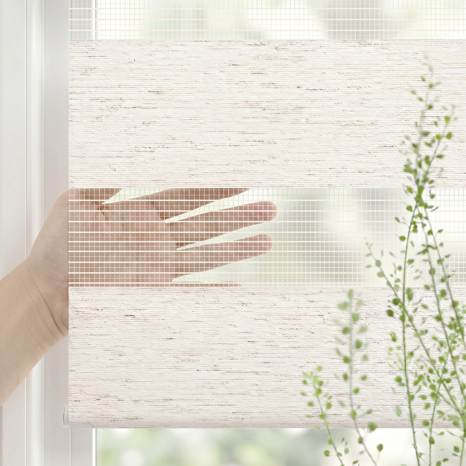 Doppelrollo Duo Rollo Klemmfix ohne Bohren freihängend Lichtschutz für Fenster, Salcar, Beige 60x130cm,Klemmträger blickdicht Jalousie Seitenzugrollo für Tür – Bild 4 von 5