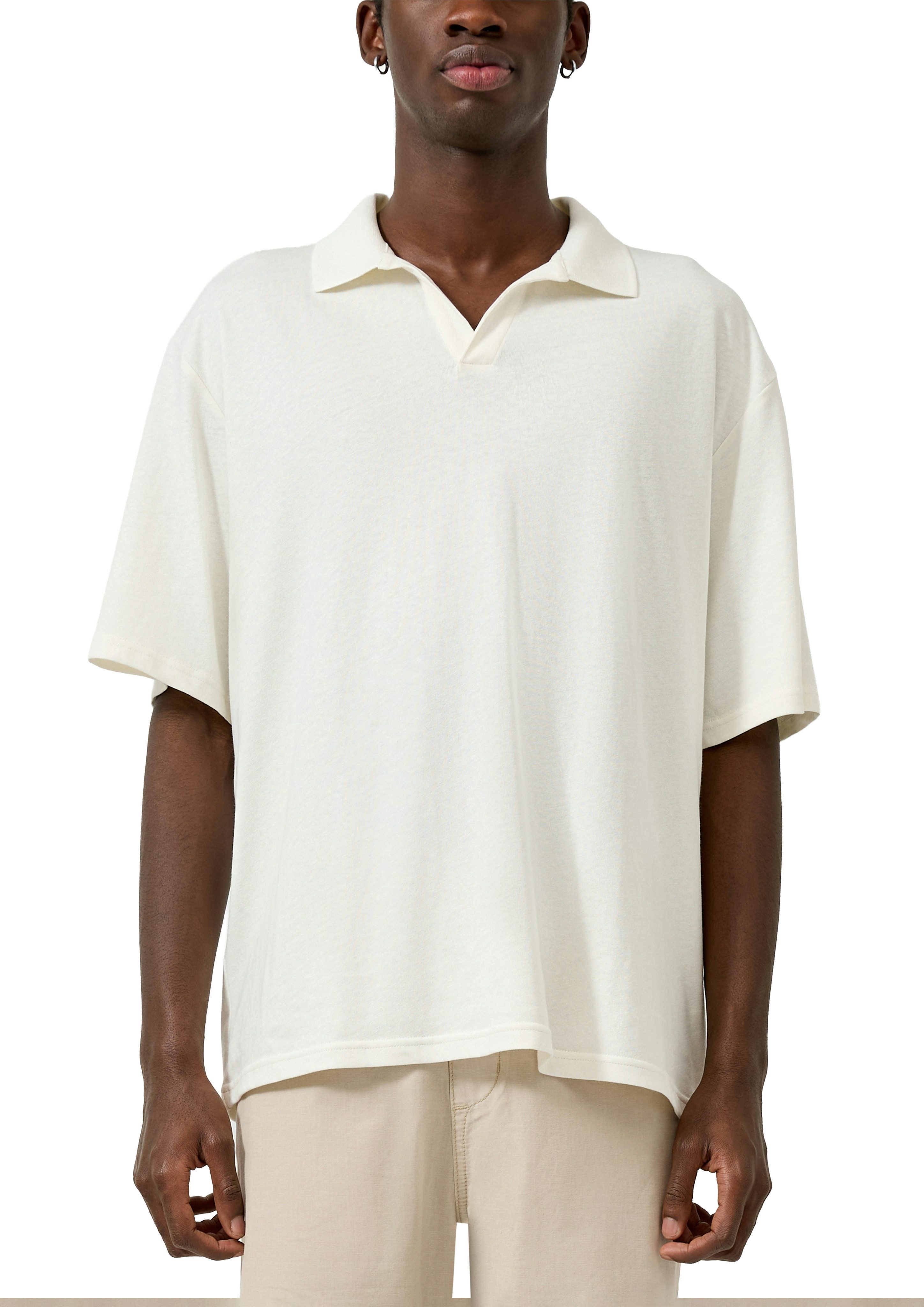 QS Kurzarmshirt Sommer-Poloshirt mit Leinen