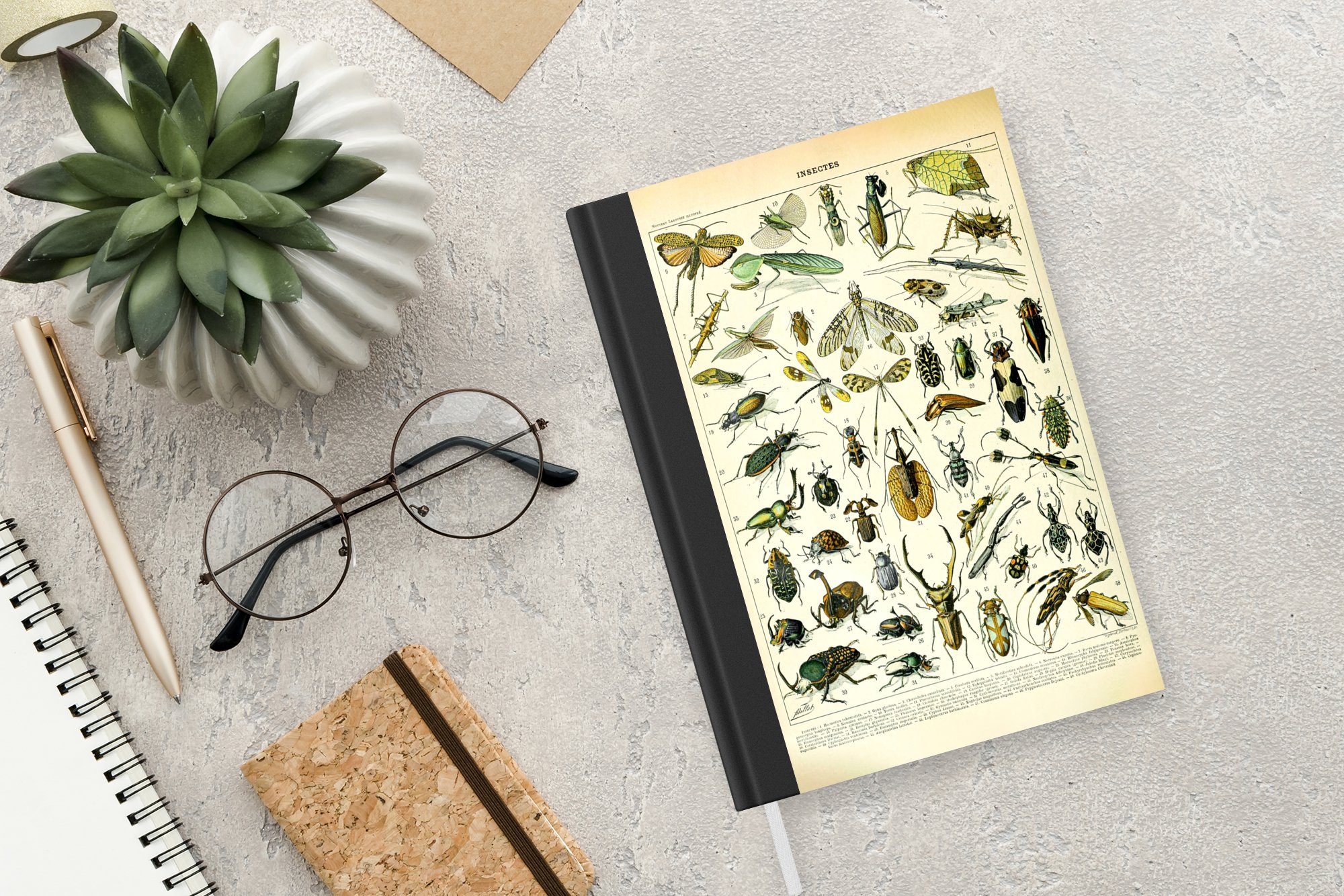 MuchoWow Notizbuch Insekten Tagebuch, Haushaltsbuch Gestaltung, Journal, A5, Tiere Notizheft, 98 Seiten, Merkzettel, - 