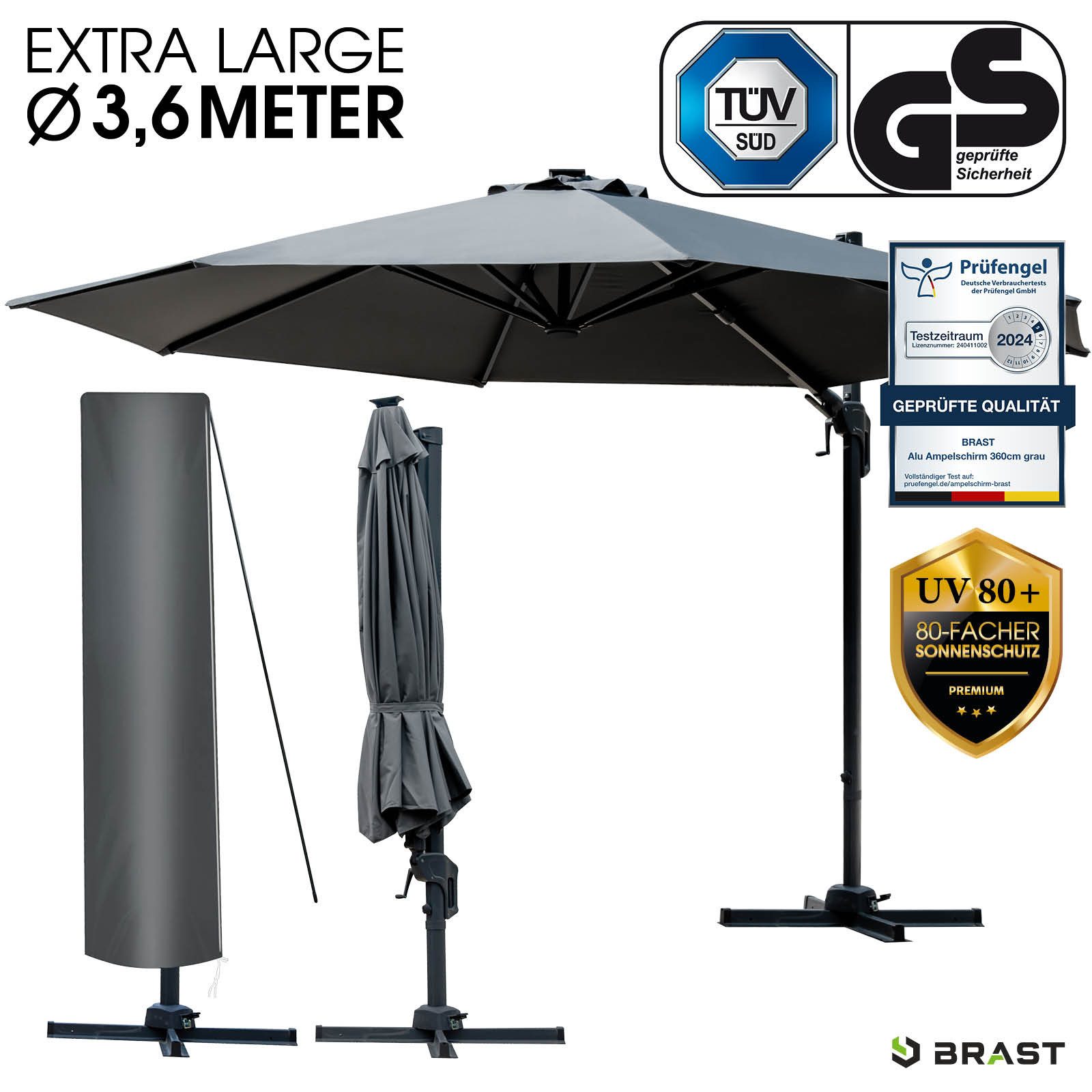 BRAST Sonnenschirm Alu Ampelschirm Ø360cm inkl. günstig online kaufen