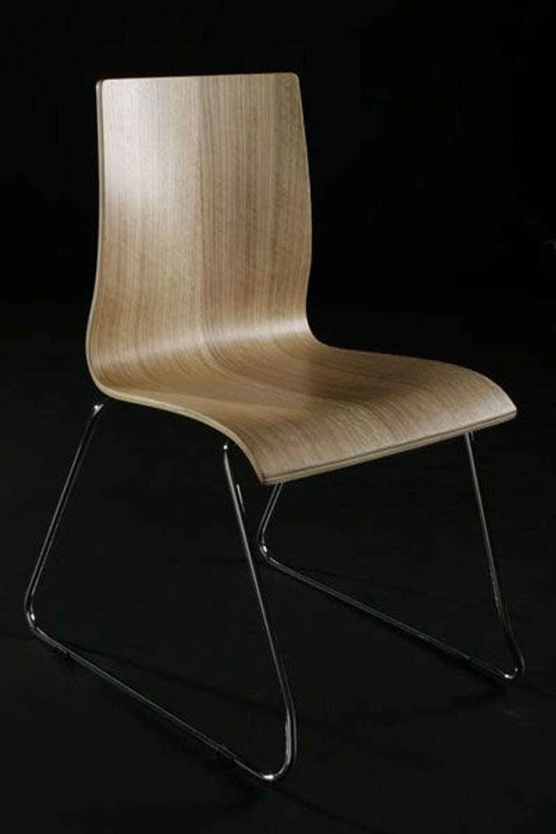 Casa Padrino Besucherstuhl Designer Stuhl Naturfarben / Silber - Moderner Esszimmerstuhl mit natürlicher Holzoptik - Designer Möbel