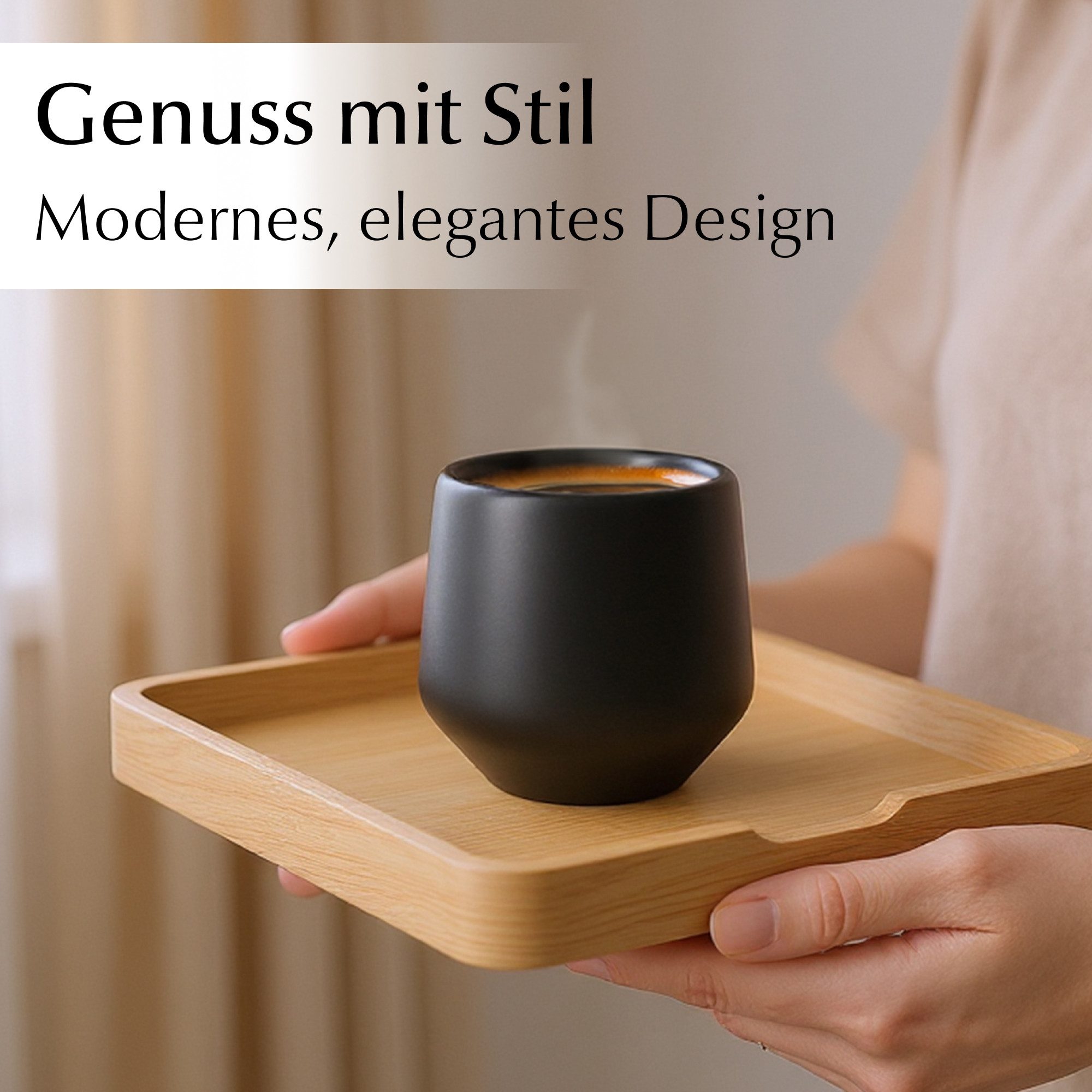 MiaMio Espressotasse Luxe ohne Henkel, 90 ml, Schwarz, 4-tlg., Keramik, Ristretto & Doppio, dickwandig, modern
