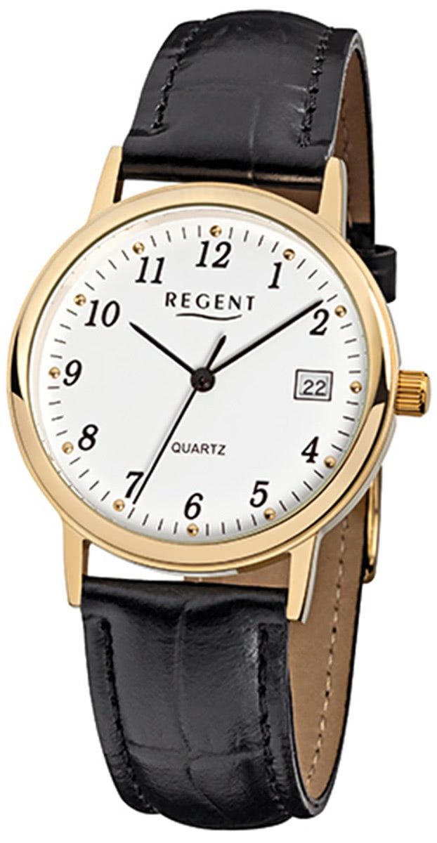 Regent Quarzuhr Regent Herren-Armbanduhr schwarz Analog, (Analoguhr), Herren Armbanduhr rund, mittel (ca. 34mm), Lederarmband