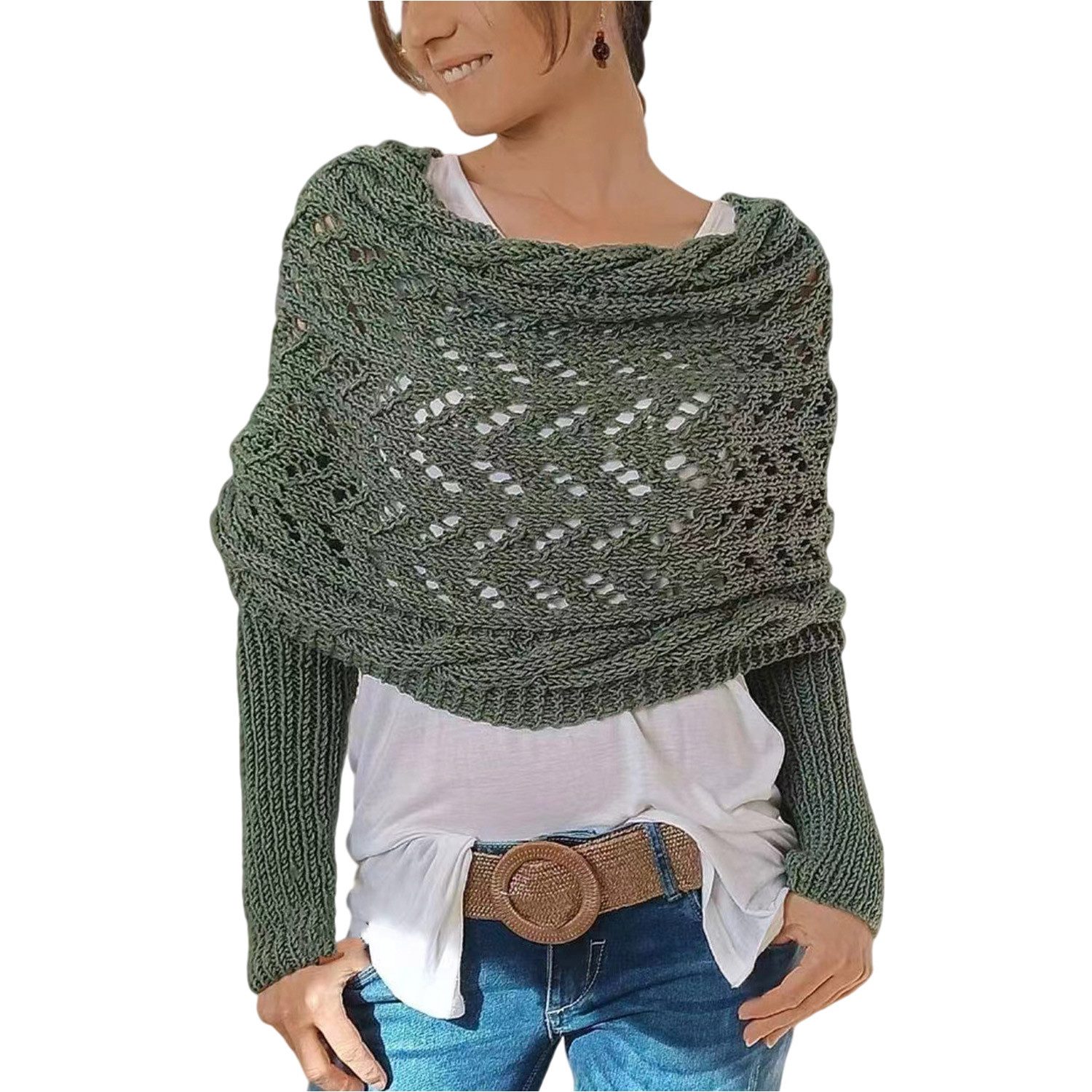 Refttenw Schal mit Ärmeln Damen WickelPullover Schal mit Ärmeln für Herbst günstig online kaufen
