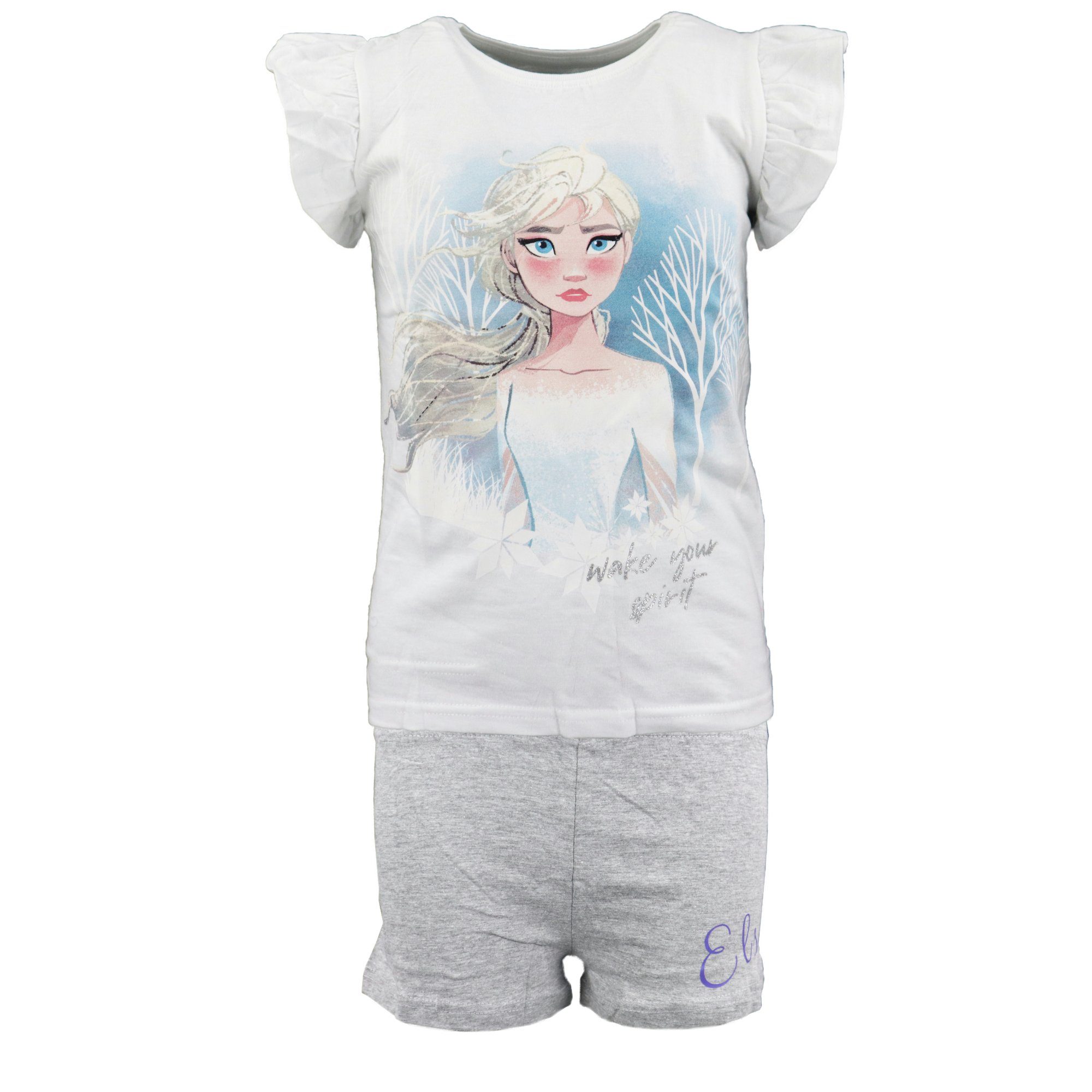 Die Frozen Pyjama Eiskönigin Mädchen kurzarm Schlafanzug bis Gr. Kinder 98 Elsa 128 Disney Weiß