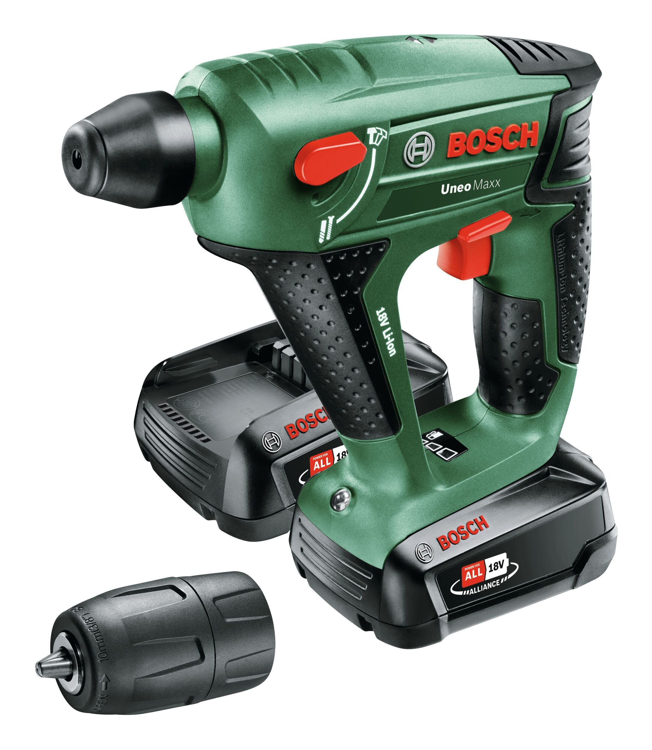 BOSCH Akku-Bohrhammer Uneo Maxx, 18 V, max. 900 U/min, Mit 2x Akku 2 Ah - im Koffer