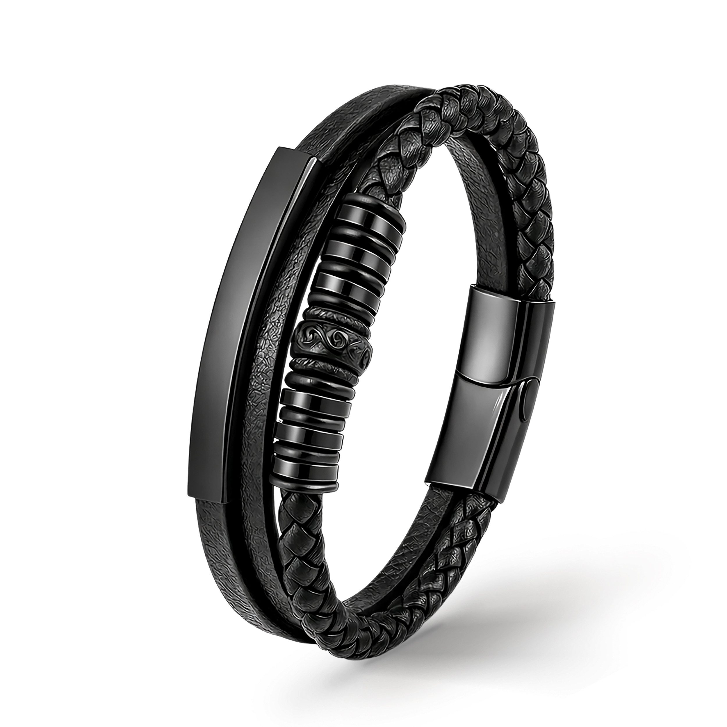 UNIQAL.de Lederarmband „GRAPHICS“ – Herren & Unisex (geflochtenes Leder, Edelstahl, Magnetverschluss, handgefertigt, ideale Geschenkidee), Geprüfte Qualität, Verkauf durch deutschen Händler