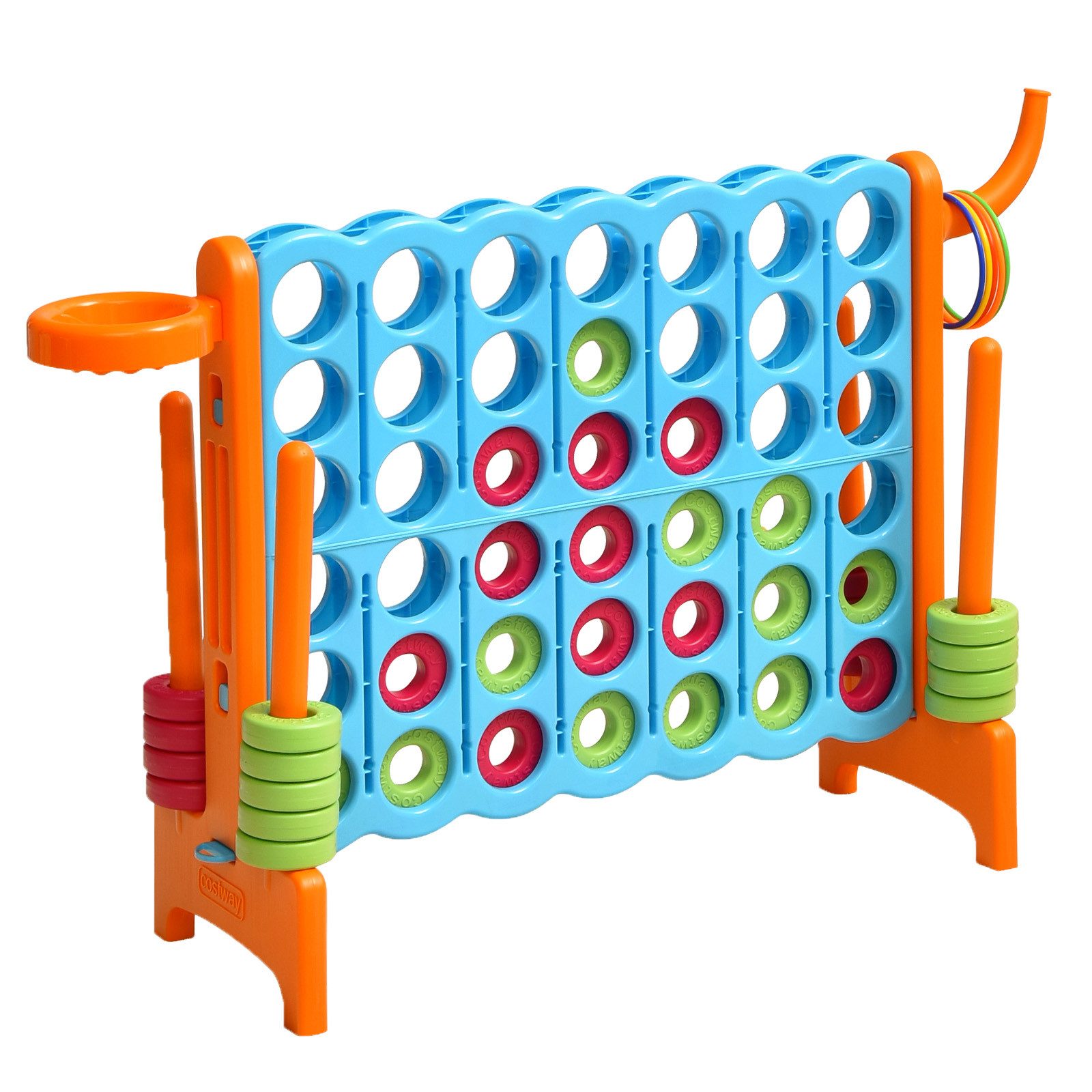 COSTWAY Spiel Riesiges 4 Gewinnt Spielset, mit Basketballkorb & Wurfspiel
