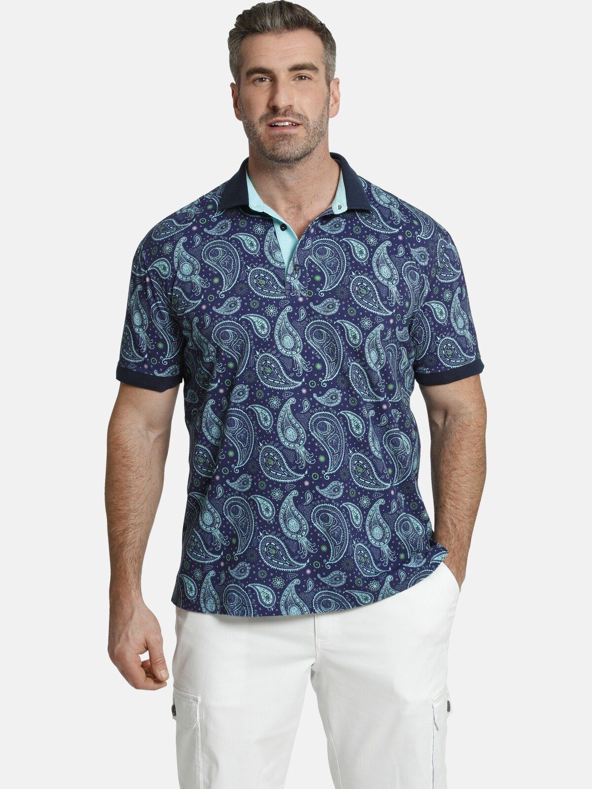 Charles Colby Poloshirt EARL SUITBERT Paisley Muster, Comfort Fit blau