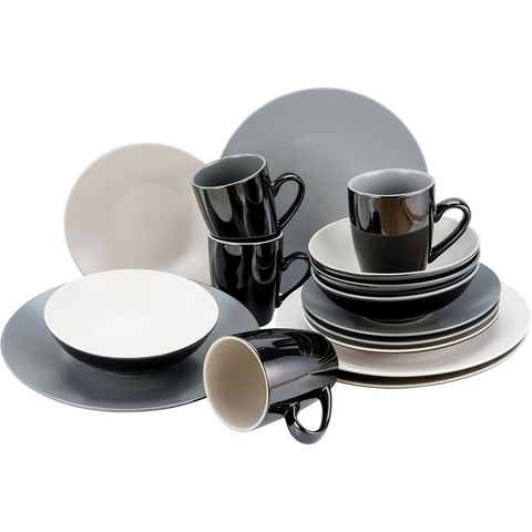 CreaTable Kombiservice Geschirr-Set Very Cool (16-tlg), 4 Personen, Steinzeug, Service, coole Farben, 16 Teile, für 4 Personen